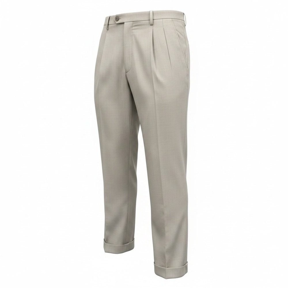 Haggar Mens E-CLO Stria Pleated Classic Fit Dress Pants Stone 42x30 NWT